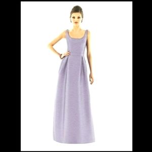 Alfred Sung Formal Bridesmaid Metallic Maxi Dress lavender